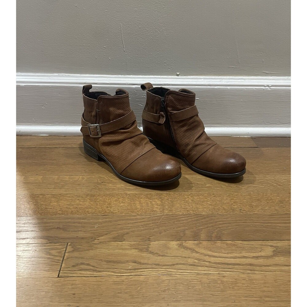 Miz Mooz Brown Leather Ankle Boots with Buckle Suzy Hazelnut Women 7.5-8 EUR 38
